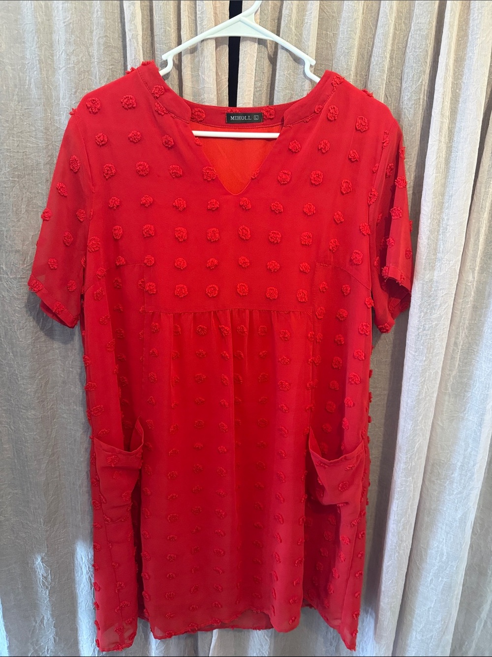 Red Dress with Textured Pom Details